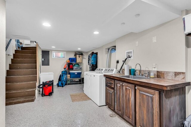 1215 Greenwood Ave, Canon City, CO 81212 - laundry room featuring washer and clothes dryer, electric panel, and recessed lighting