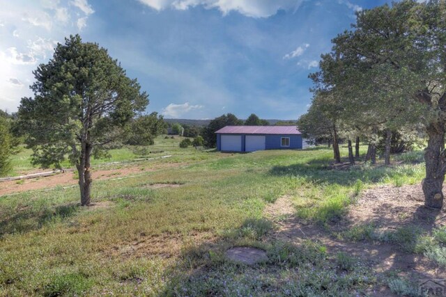 2000 Comanche Dr, Walsenburg, CO 81089 - view of yard featuring a detached garage, an outbuilding, and a rural view