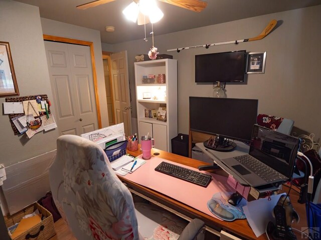 home office featuring a ceiling fan