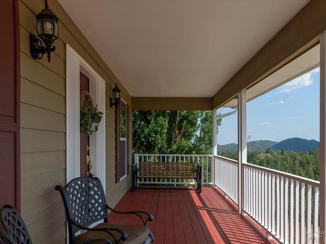 deck with a mountain view