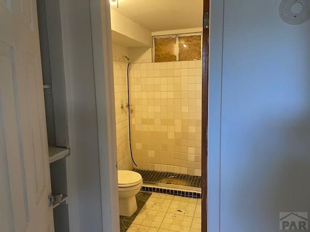 bathroom with toilet and a stall shower