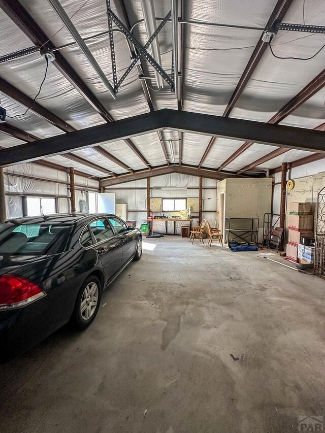 garage with metal wall