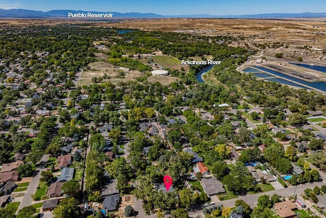 bird's eye view featuring a mountain view and a residential view