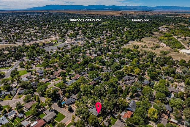 bird's eye view featuring a mountain view and a residential view