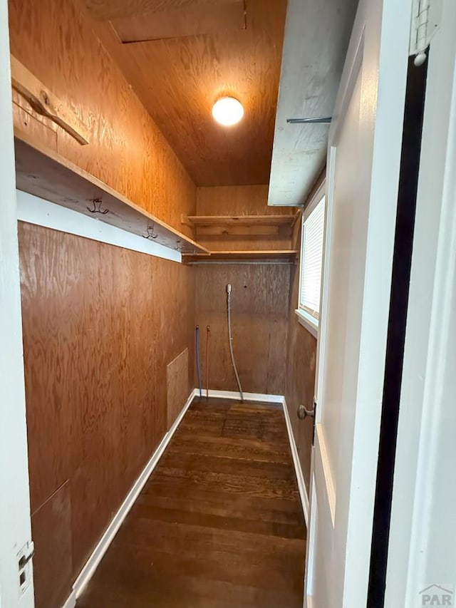 spacious closet with dark wood-style floors