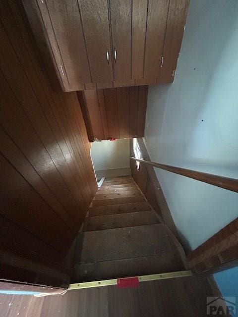 743 Vine Ave, Las Animas, CO 81054 - stairs with wooden ceiling and wood finished floors