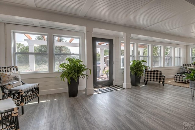 sunroom featuring wood finished floors
