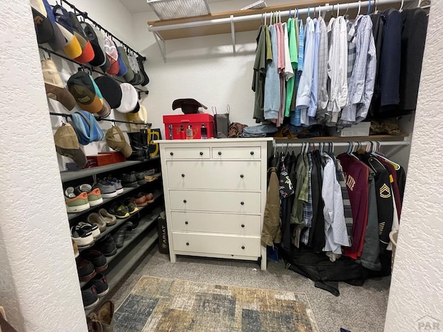 walk in closet with carpet