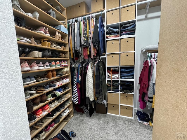 spacious closet with carpet