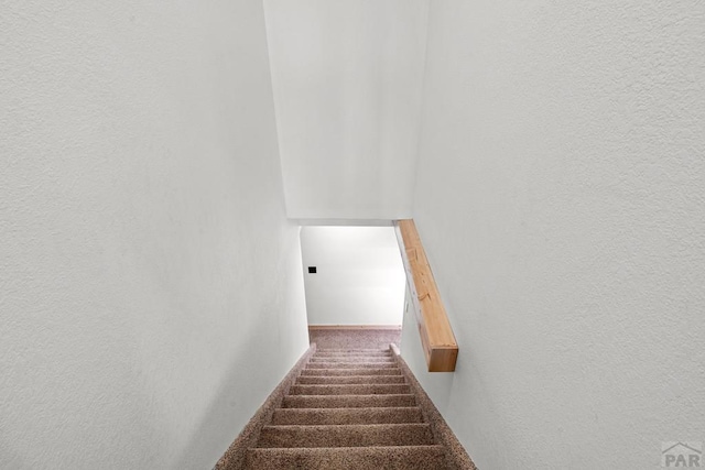 1800 Oak Grove Cir, Westcliffe, CO 81252 - stairway featuring a textured wall and carpet flooring