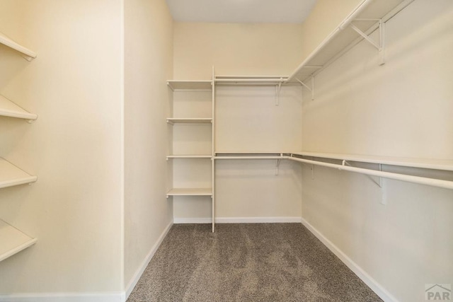 spacious closet with dark carpet