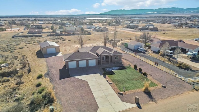 aerial view featuring a residential view and a mountain view