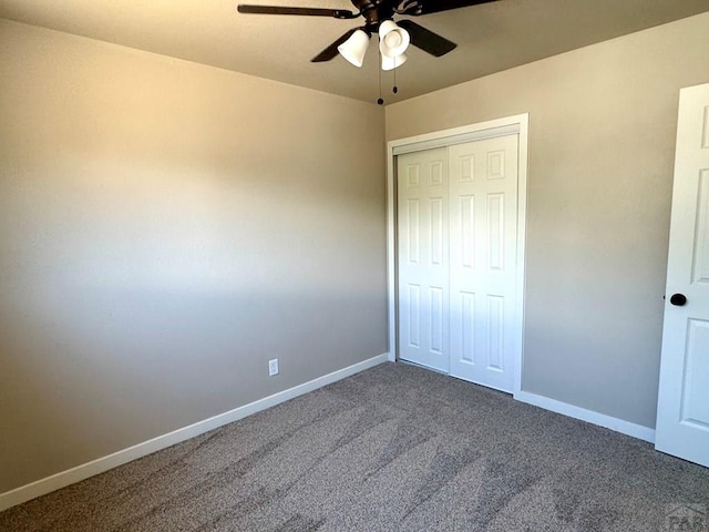 3923 Lancaster Dr, Pueblo, CO 81005 - unfurnished bedroom with carpet, a closet, and ceiling fan