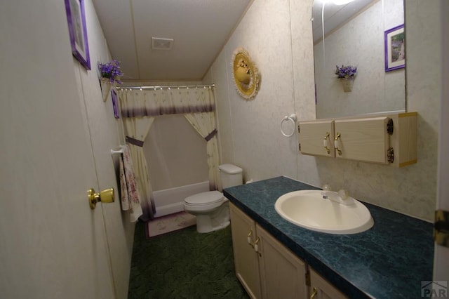 358 13th St, Penrose, CO 81240 - bathroom featuring toilet, vanity, and shower / bath combination with curtain