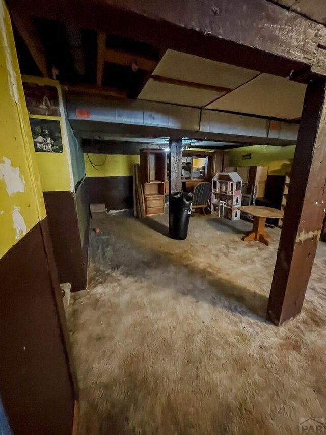 view of unfinished basement