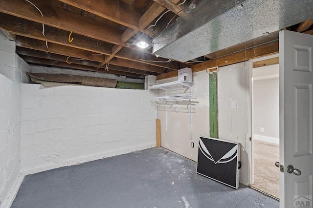 view of unfinished basement