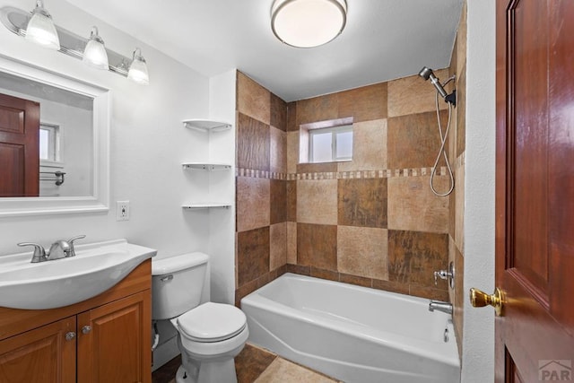 bathroom with toilet, washtub / shower combination, and vanity