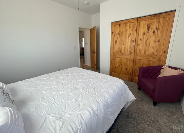 carpeted bedroom featuring a closet