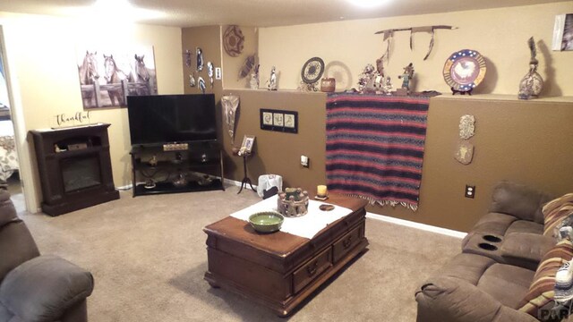 living room featuring light colored carpet