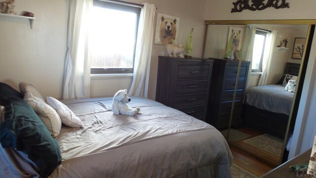 bedroom featuring a closet and wood finished floors