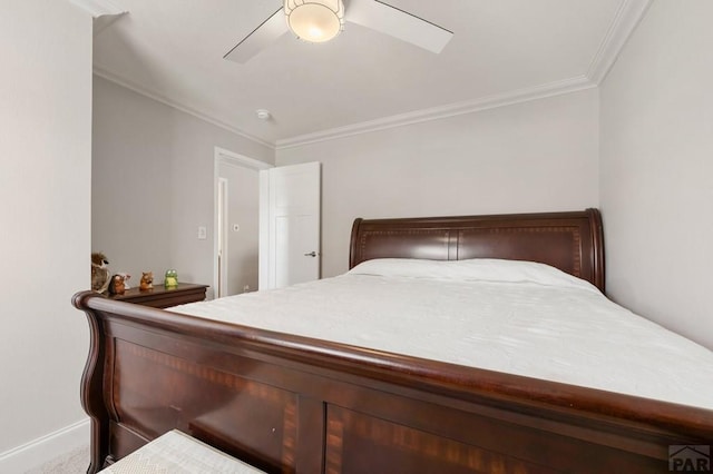 999 Fortino Blvd Unit 237, Pueblo, CO 81008 - carpeted bedroom featuring ornamental molding, ceiling fan, and baseboards