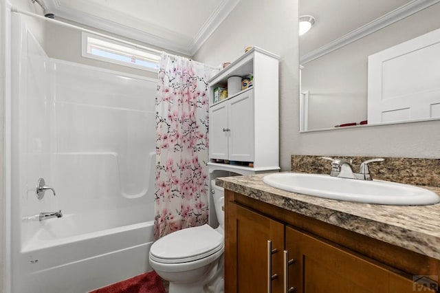 999 Fortino Blvd Unit 237, Pueblo, CO 81008 - full bath with crown molding, toilet, shower / tub combo with curtain, and vanity