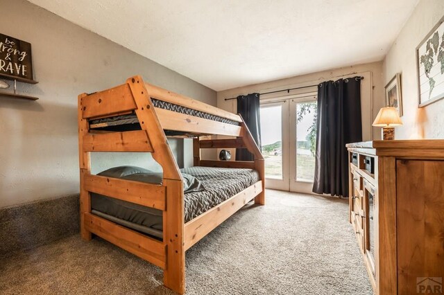 bedroom with carpet floors and access to exterior