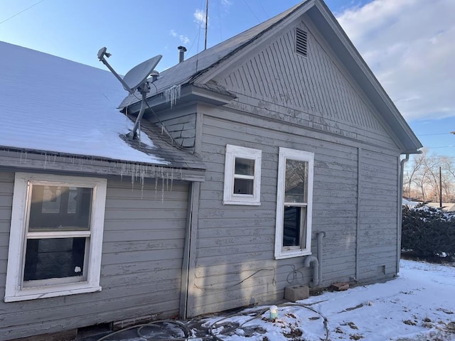 view of snow covered exterior