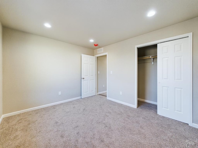 151 S Stardust Cir, Pueblo West, CO 81007 - unfurnished bedroom featuring recessed lighting, carpet flooring, visible vents, and baseboards