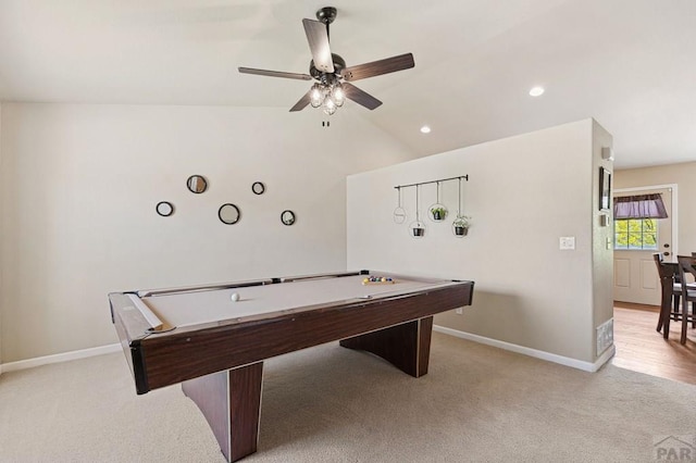 7470 Sun Prairie Dr, Fountain, CO 80925 - playroom with light carpet, a ceiling fan, and billiards table