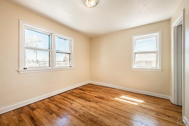 spare room featuring light wood-style floors, a wealth of natural light, and baseboards