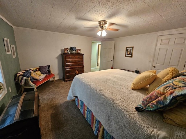 743 G St, Two Buttes, CO 81084 - carpeted bedroom with crown molding and a ceiling fan