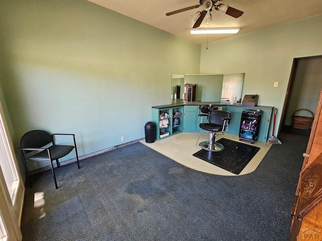 743 G St, Two Buttes, CO 81084 - carpeted office space with a ceiling fan and baseboards