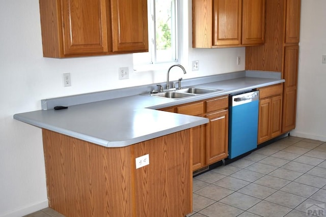 1417 Bradish Ave, La Junta, CO 81050 - kitchen featuring dishwasher, a sink, light countertops, and a peninsula