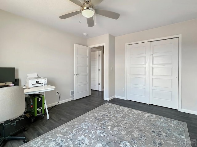 439 N Mitford Dr, Pueblo West, CO 81007 - office space with ceiling fan, dark wood finished floors, and baseboards