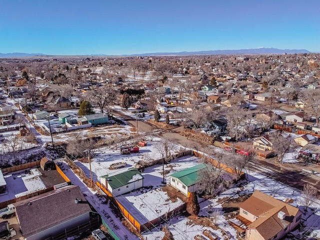 birds eye view of property featuring a mountain view and a residential view