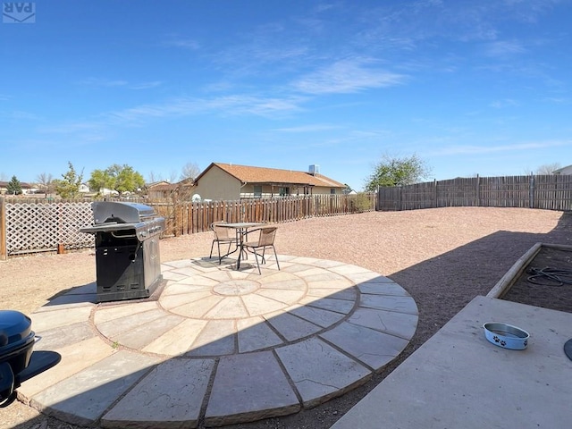 view of patio / terrace with a fenced backyard and a grill