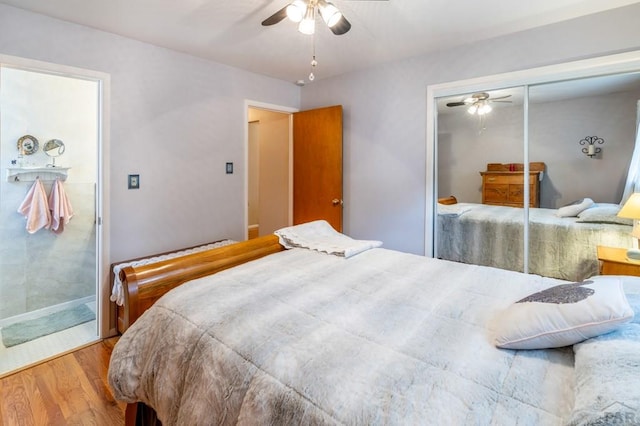 1329 Alexander Cir, Pueblo, CO 81001 - bedroom featuring wood finished floors, a closet, and ceiling fan