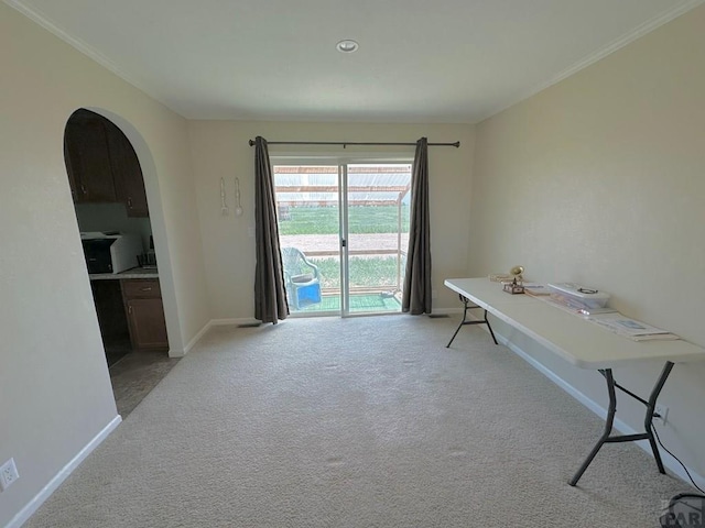 15406 County Rd E.25, Ordway, CO 81063 - office with light colored carpet, arched walkways, and crown molding