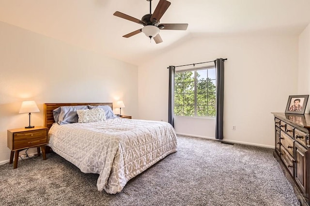 3603 Bobcat Ln, Pueblo, CO 81005 - carpeted bedroom with vaulted ceiling, baseboards, and a ceiling fan