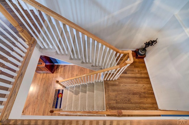 stairway featuring wood finished floors