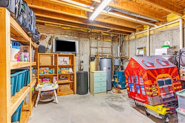 storage with water heater and a heating unit