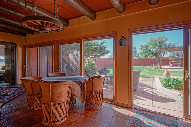 sunroom / solarium with beam ceiling