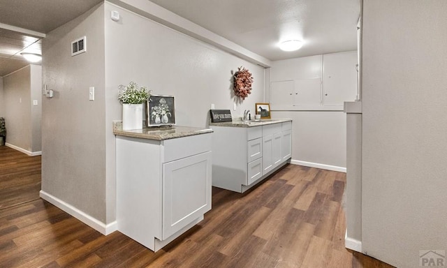 kitchen with a sink, baseboards, visible vents, and dark wood-style flooring