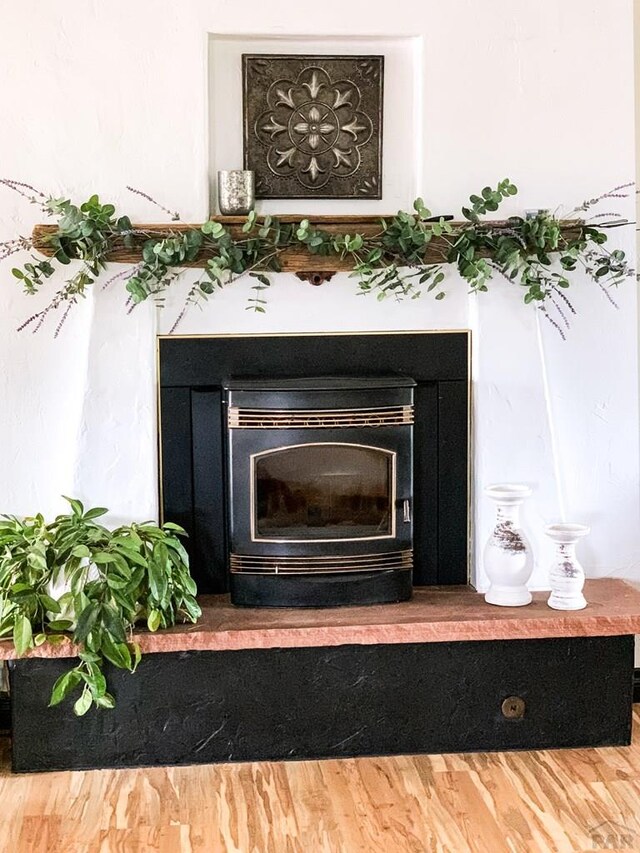 details featuring a wood stove