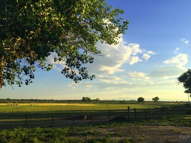 view of yard with fence and a rural view