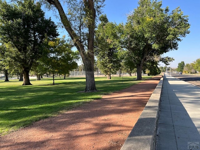 view of home's community with a yard