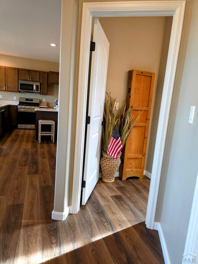 980 N Purcell Blvd, Pueblo West, CO 81007 - hallway with dark wood-style flooring and baseboards