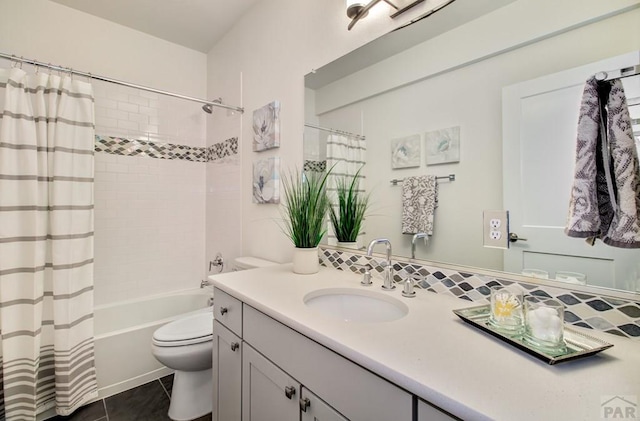 6639 Enclave Vista Loop, Colorado Springs, CO 80924 - bathroom with vanity, shower / bath combination with curtain, and tile patterned floors