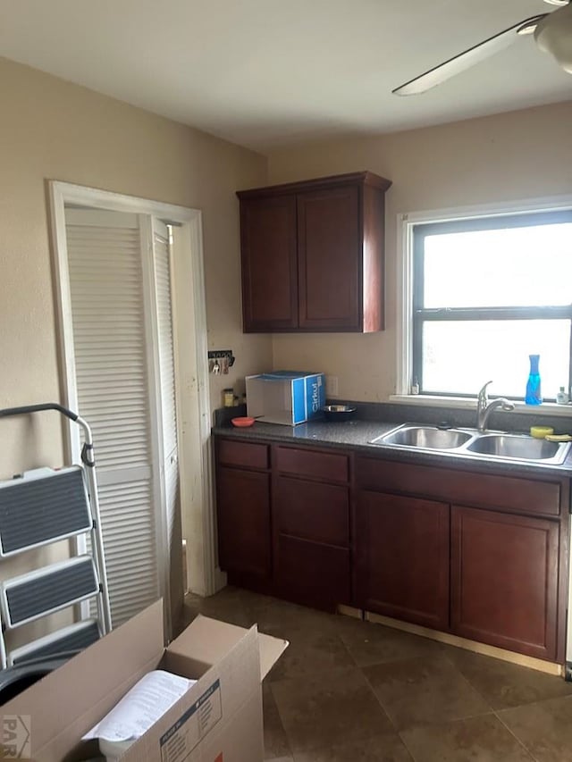 kitchen with a sink and dark countertops